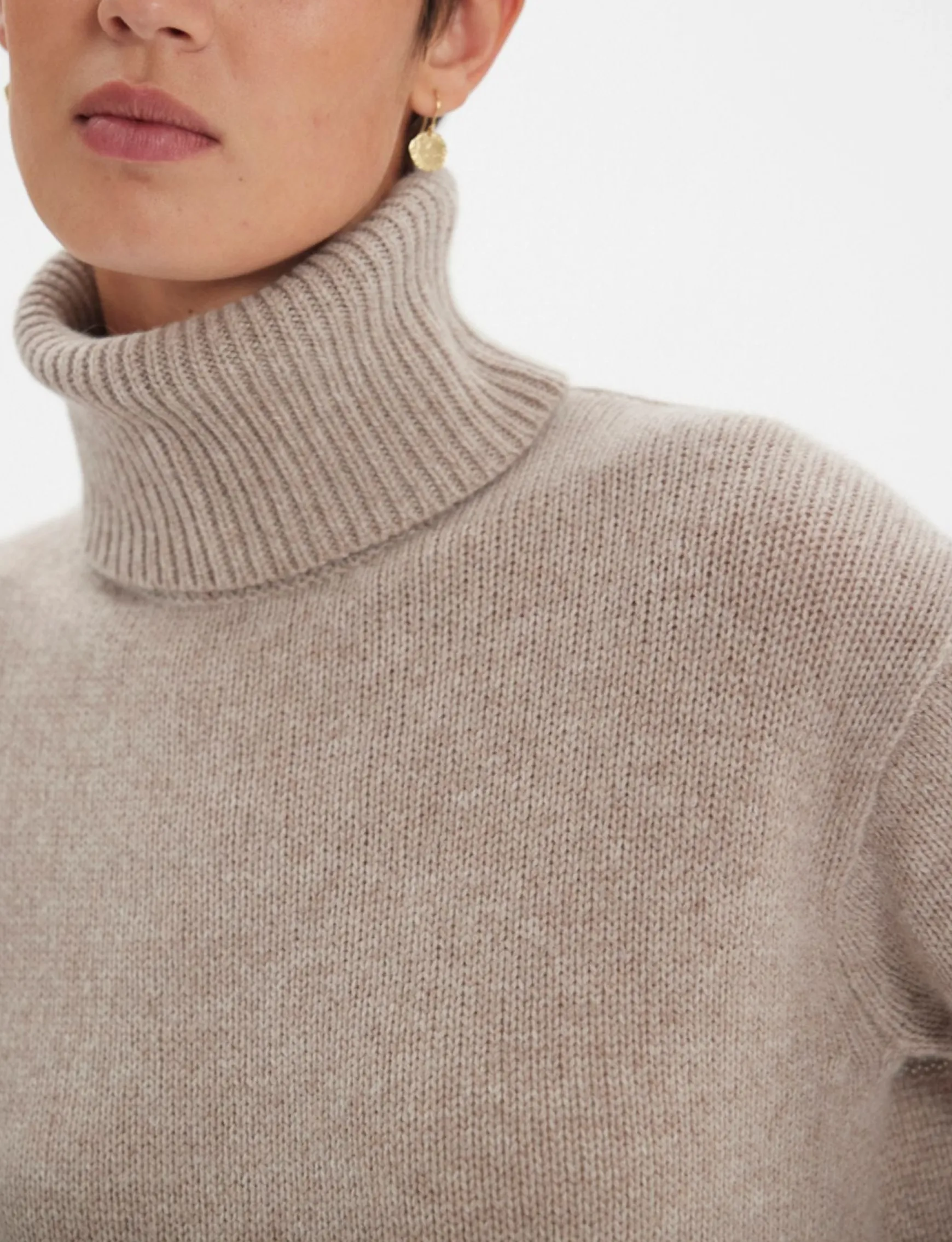 Aiden turtleneck jumper in beige wool and cashmere
