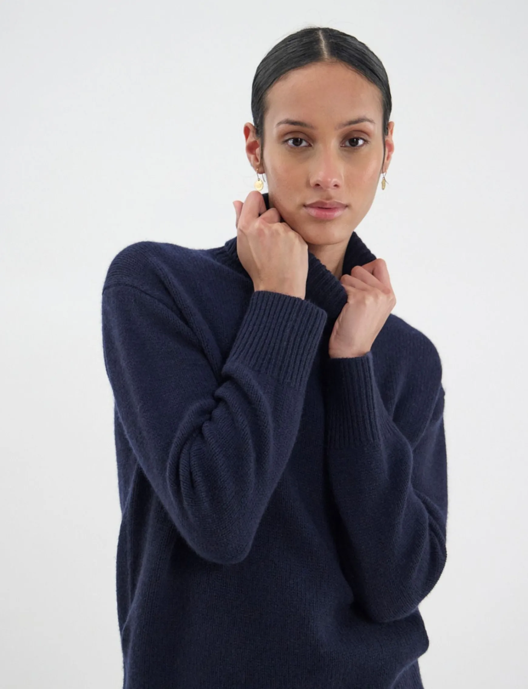 Aiden wool and cashmere turtleneck jumper Navy blue