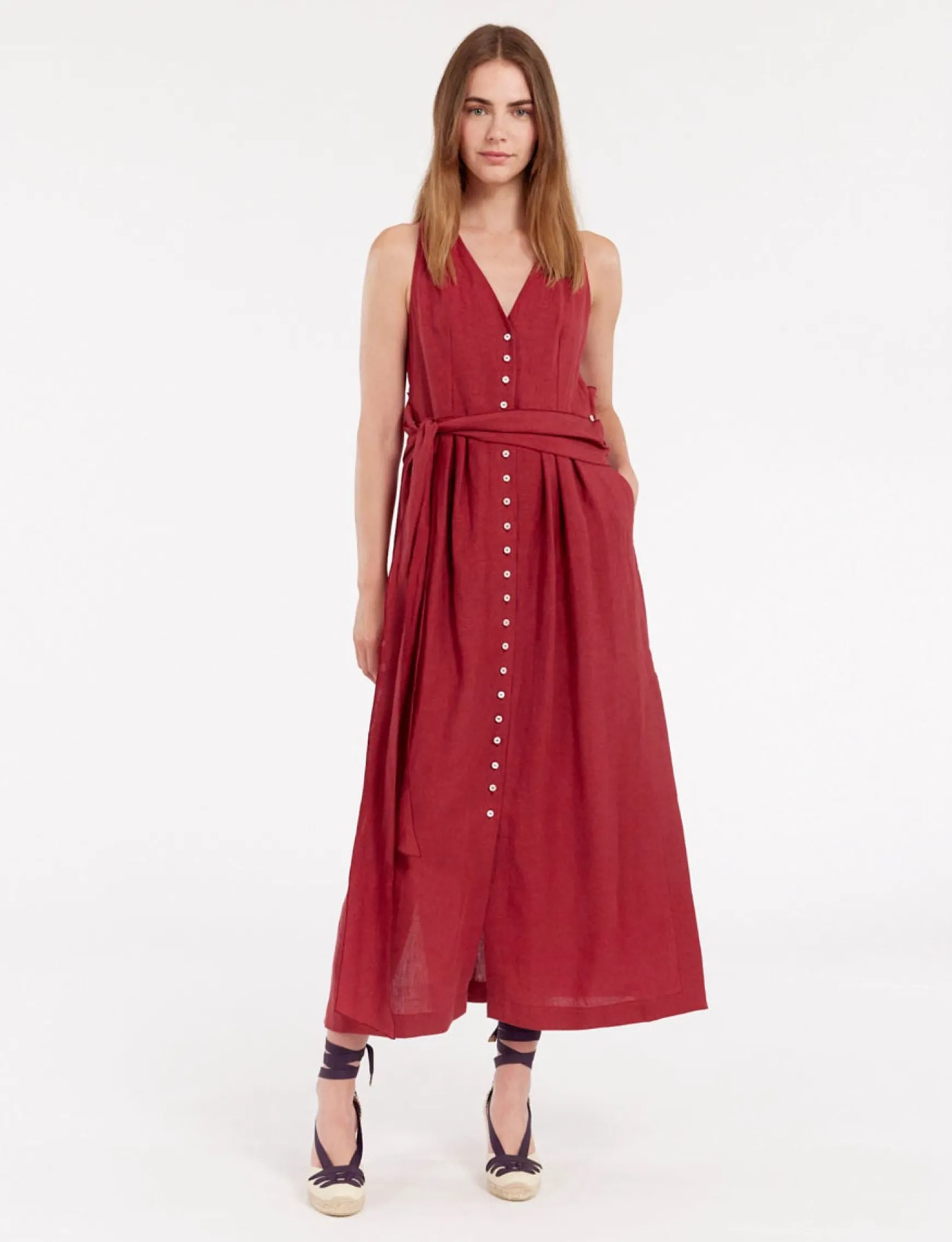 Ambre long dress in raspberry linen