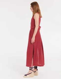 Ambre long dress in raspberry linen