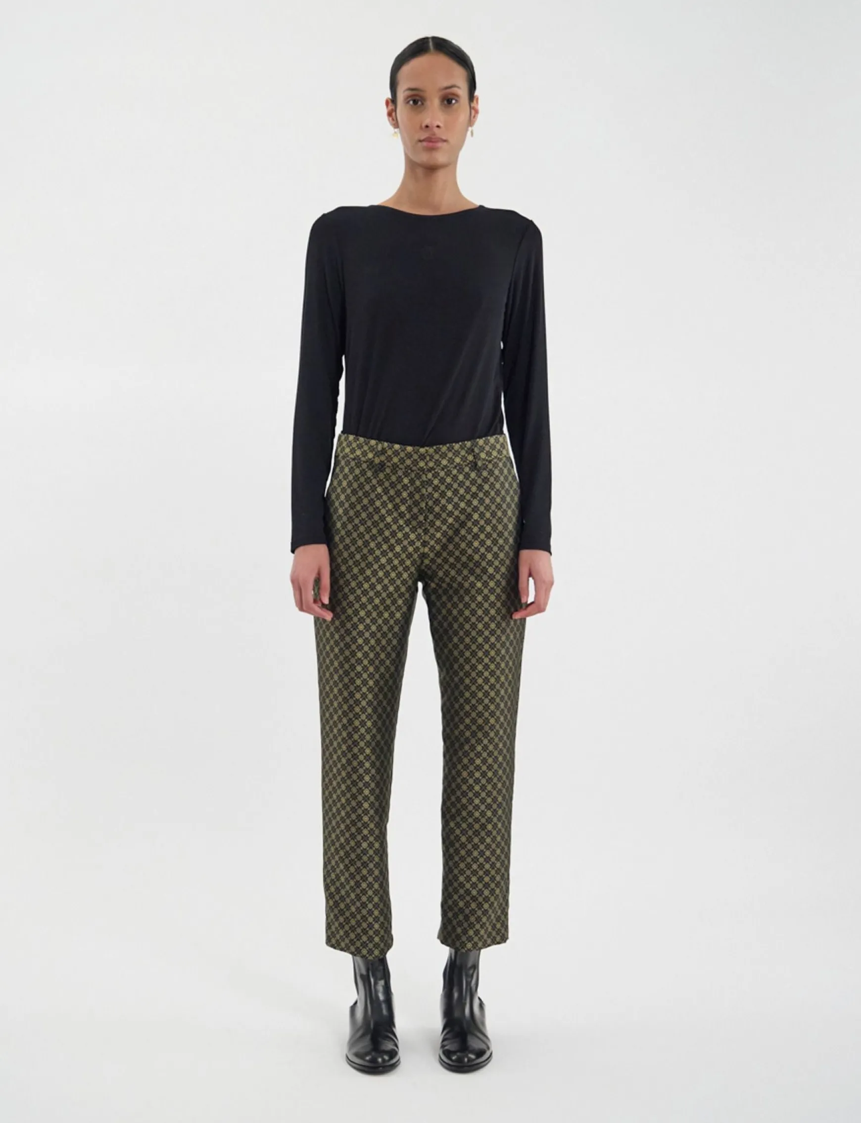 Audrey black and gold jacquard weave trousers