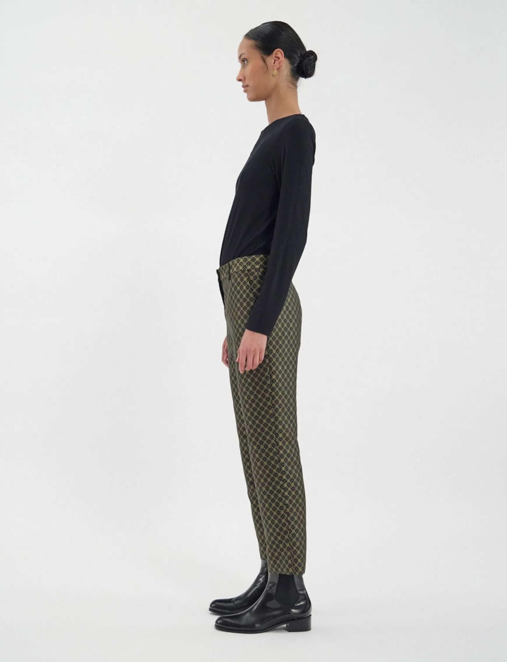 Audrey black and gold jacquard weave trousers