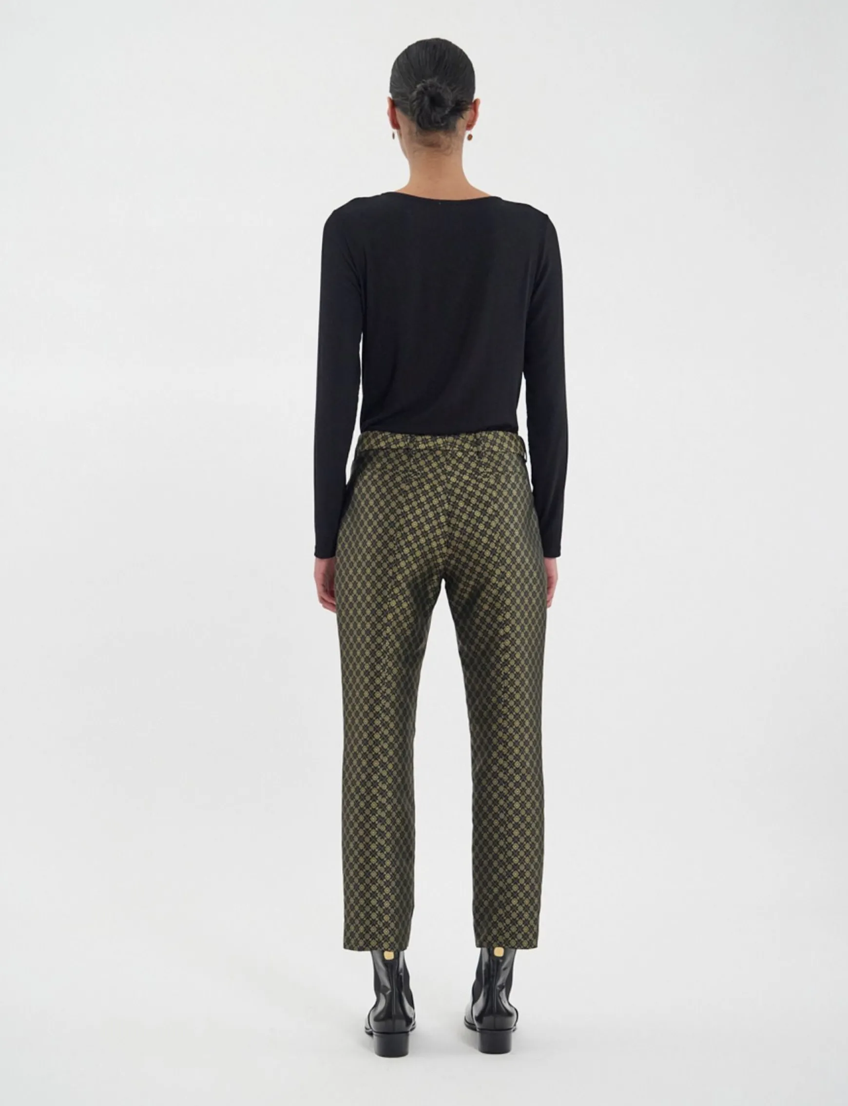 Audrey black and gold jacquard weave trousers