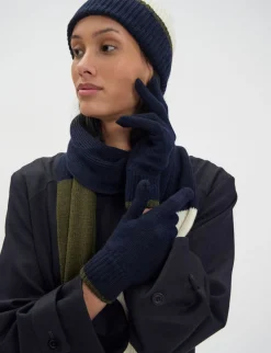 Bahia gloves in navy knit, khaki mesh
