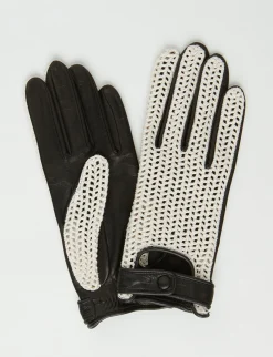 Black leather and cotton gloves