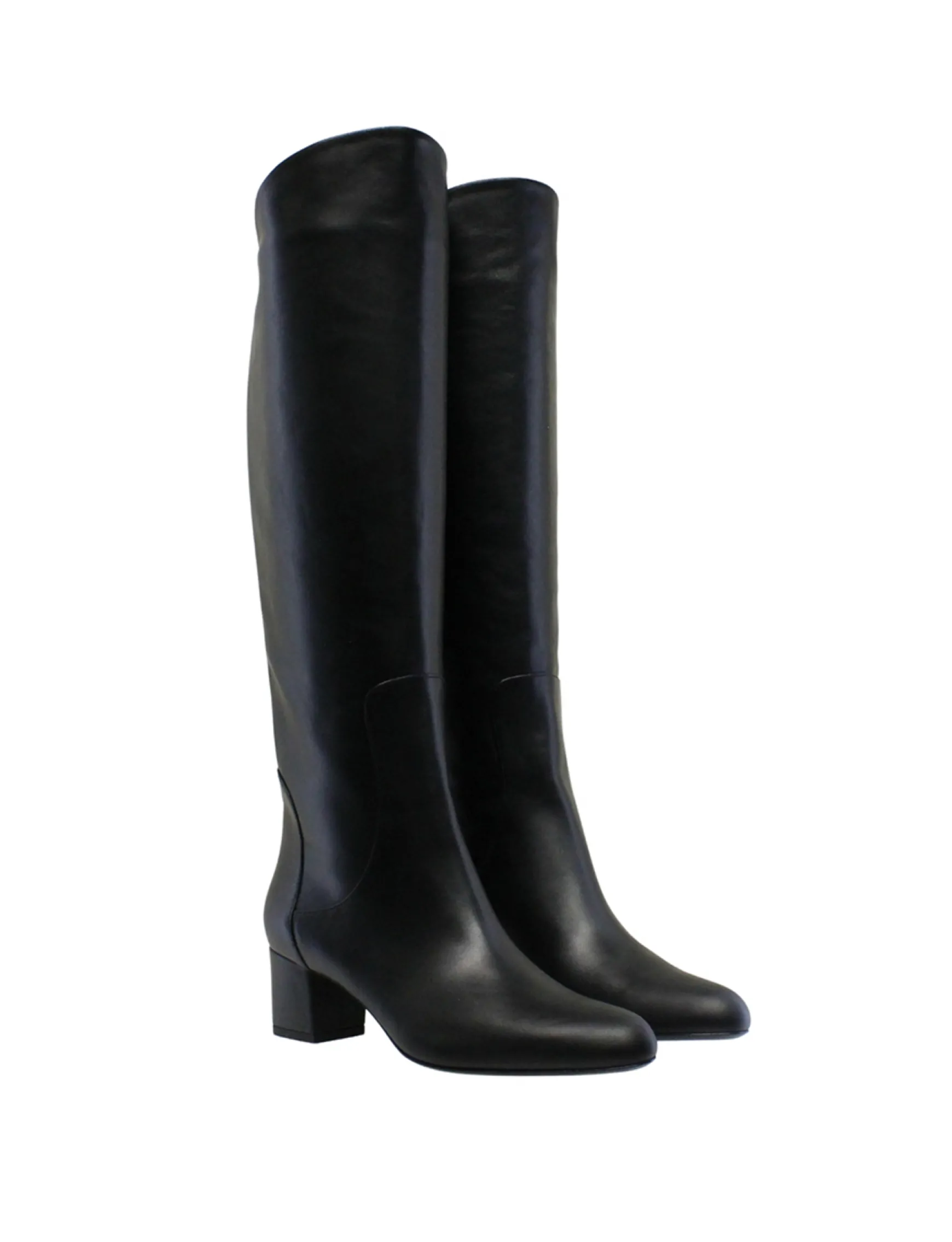 Black leather heeled boot
