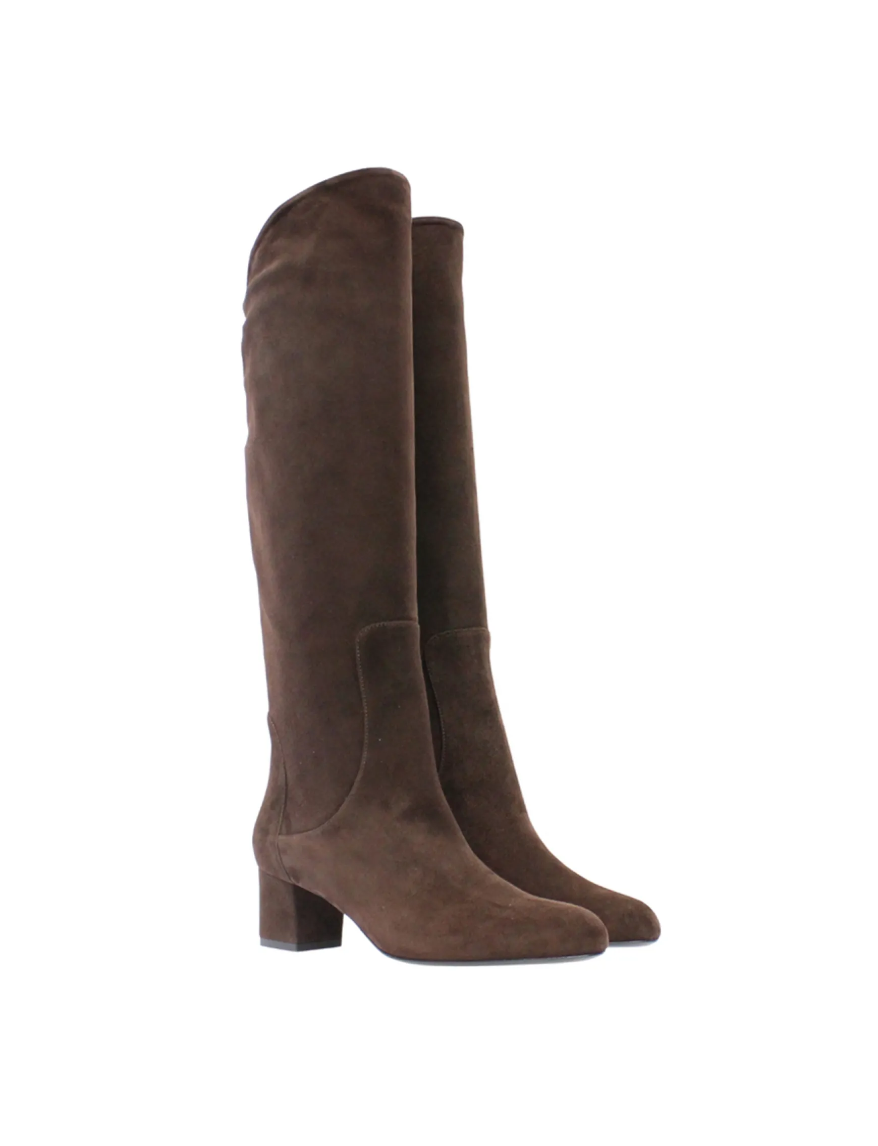 Brown suede heel boot