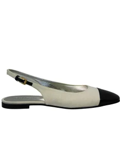Celia cream and black slingback ballerina