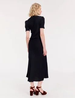 Cerise long navy blue dress