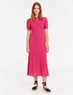 Cerise long pink print dress