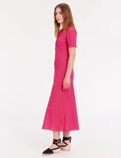 Cerise long pink print dress