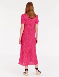 Cerise long pink print dress