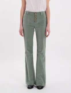 Charlotte trousers in almond green smooth velvet