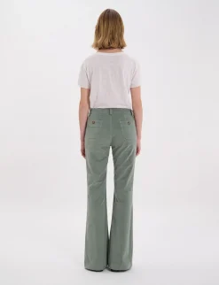 Charlotte trousers in almond green smooth velvet
