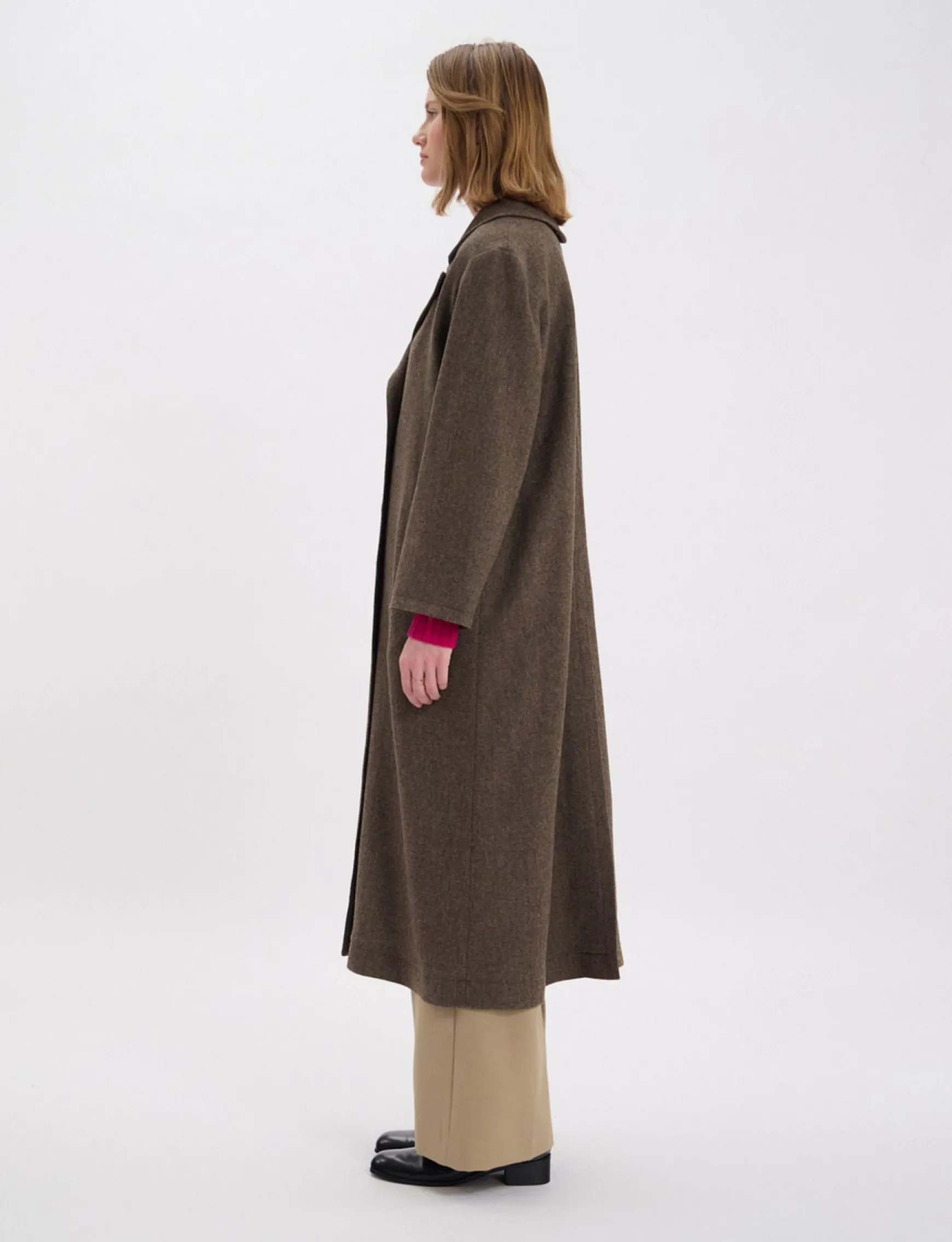 Denise brown wool herringbone coat