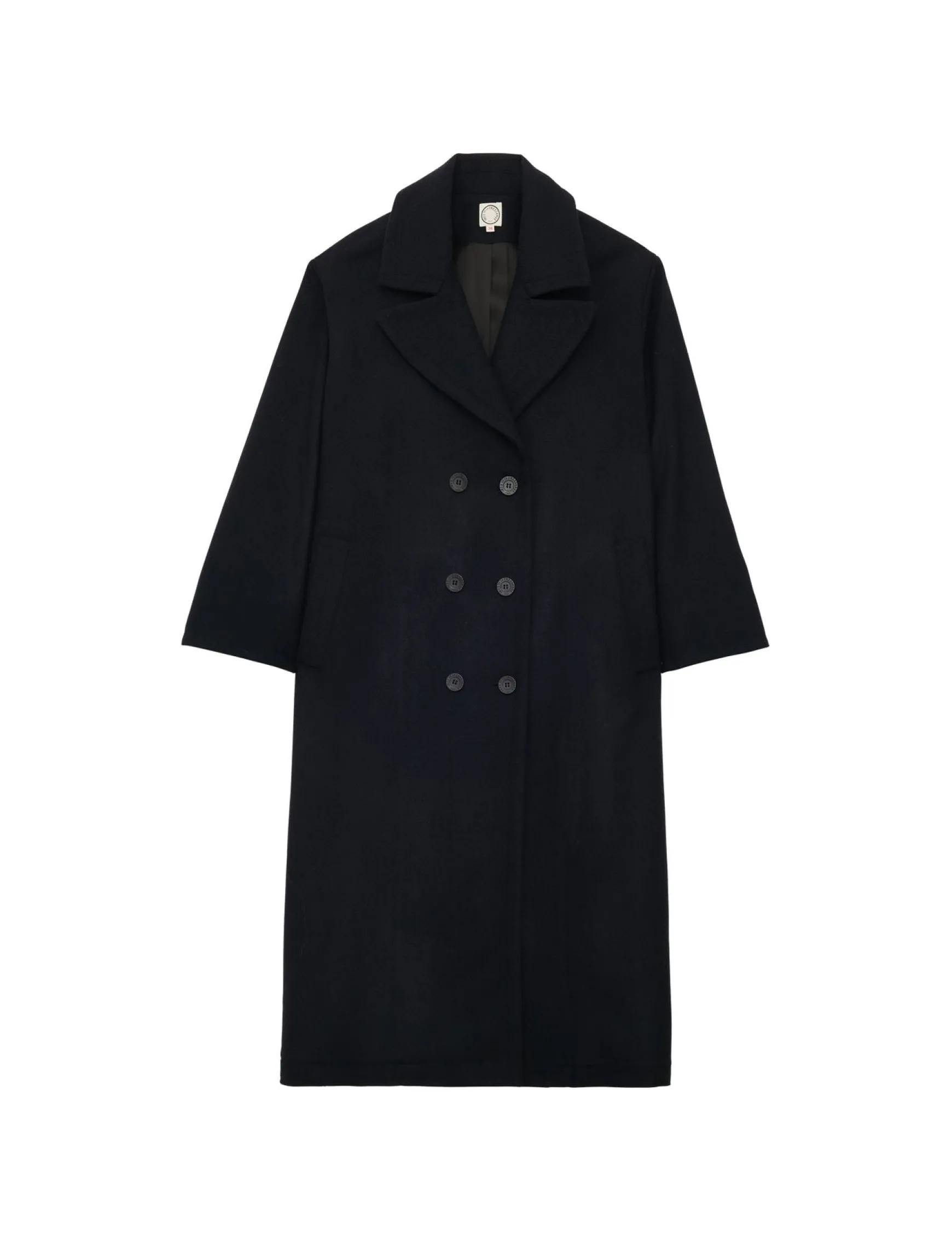 Denise navy and black herringbone wool coat