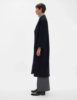 Denise navy and black herringbone wool coat