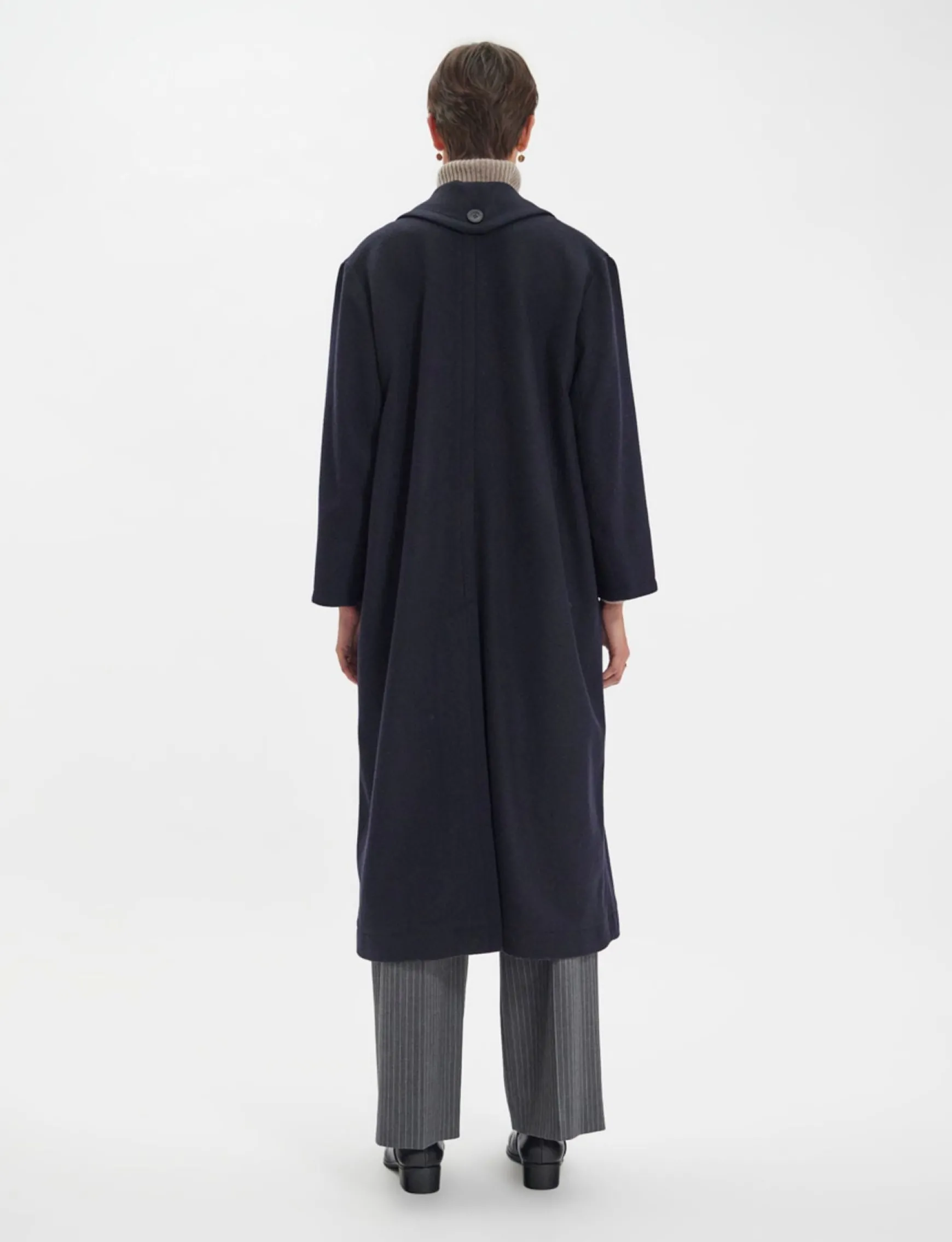 Denise navy and black herringbone wool coat