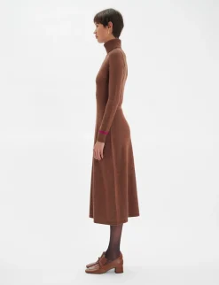 Divine brown turtleneck dress with fuchsia trim
