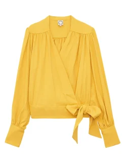 Elena yellow loose-fit crepe blouse