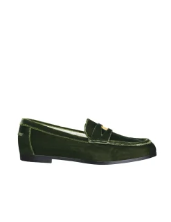 Elvire green leather loafer