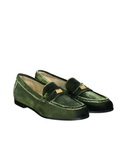 Elvire green leather loafer