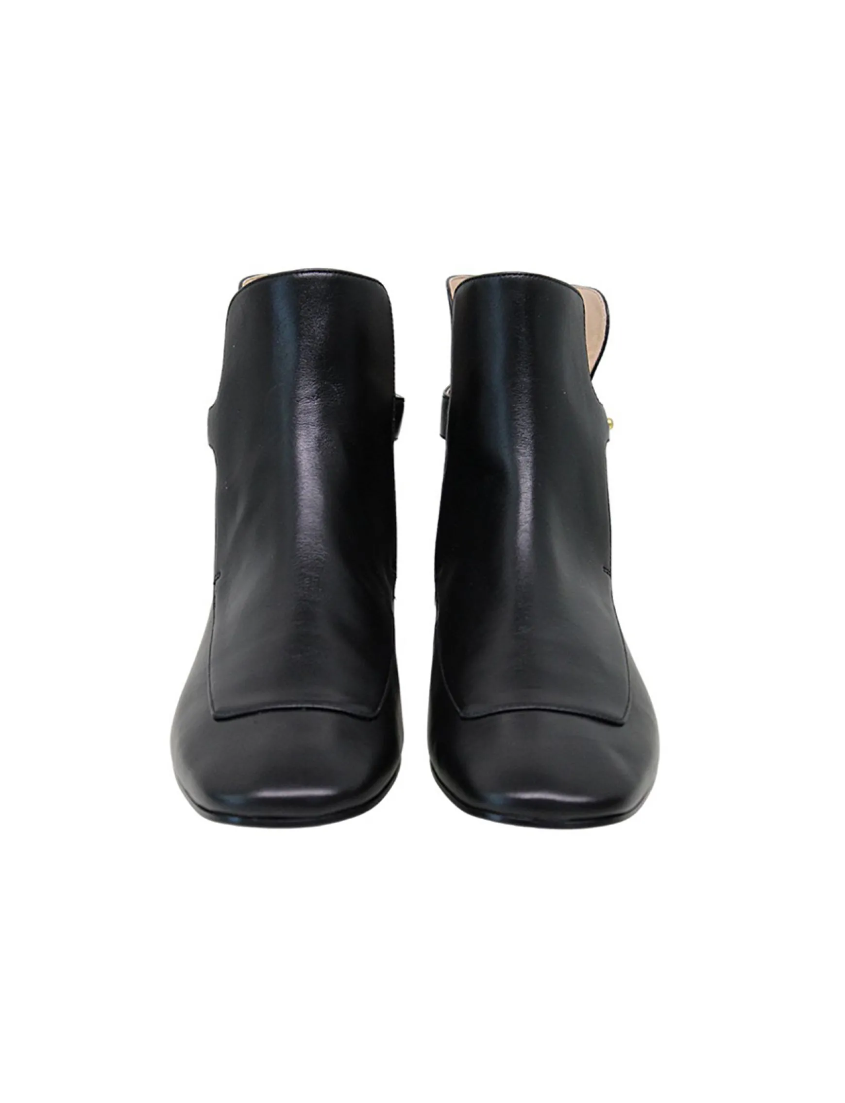 Flat black leather ankle boot