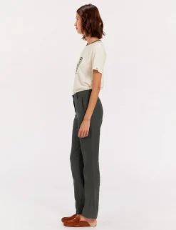 Francisco trousers in dark green linen