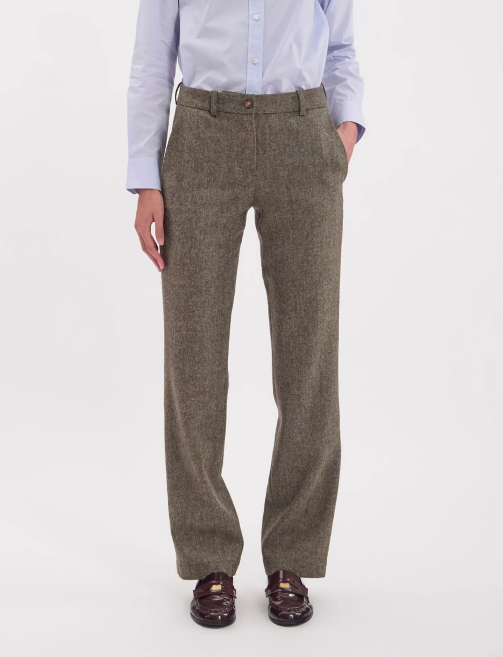 Francisco trousers in mottled green wool-blend