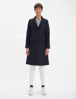 Franck navy and black herringbone wool coat