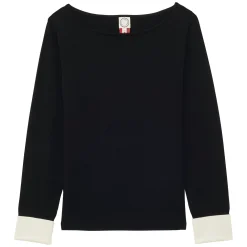 Gigi jumper in black merino wool, white cuffs
