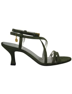 Heeled sandals, green suede straps