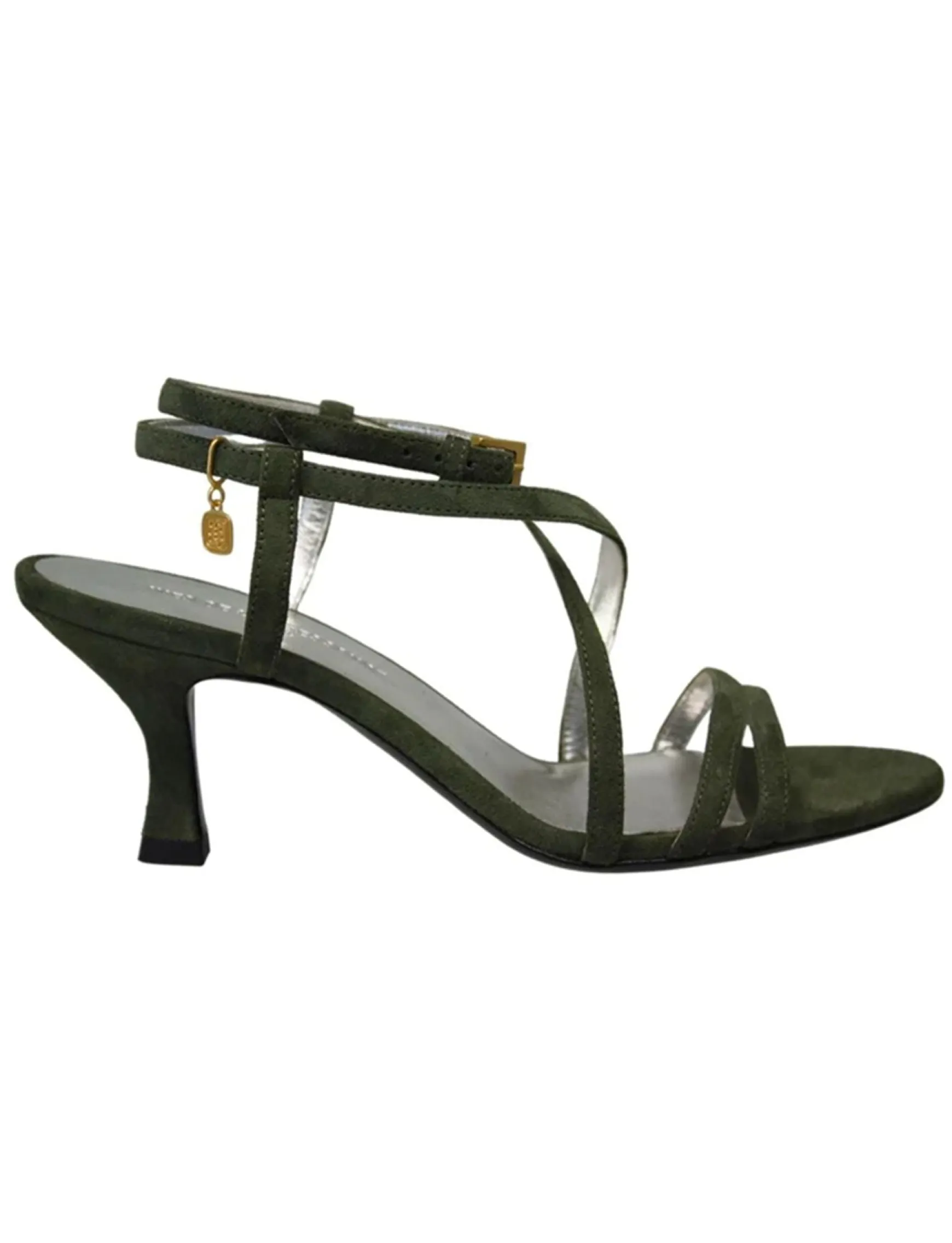 Heeled sandals, green suede straps
