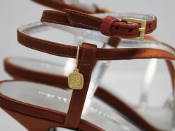 Heeled sandals, tobacco satin straps