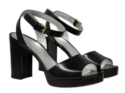 Laura platform sandal in smooth black leather