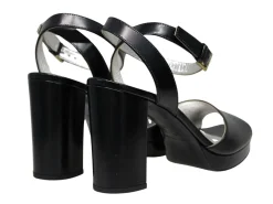 Laura platform sandal in smooth black leather