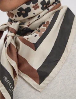 Lewis silk scarf, floral design in a variation of browns