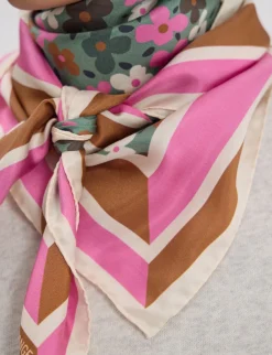 Lewis silk scarf, green and pink floral design