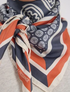 Lewis silk scarf, slate-blue and red oak leaf motif