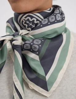 Lewis silk scarf, slate-blue and green oak leaf design