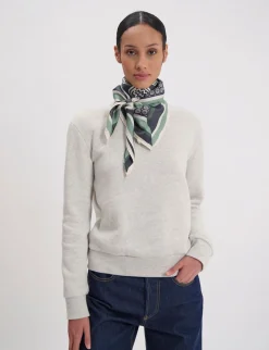 Lewis silk scarf, slate-blue and green oak leaf design