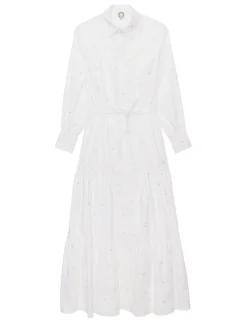 Léna long dress with white ruffles and embroidered fabric