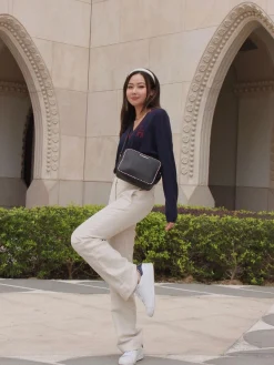 Marcia bag in black leather with tricolour trim