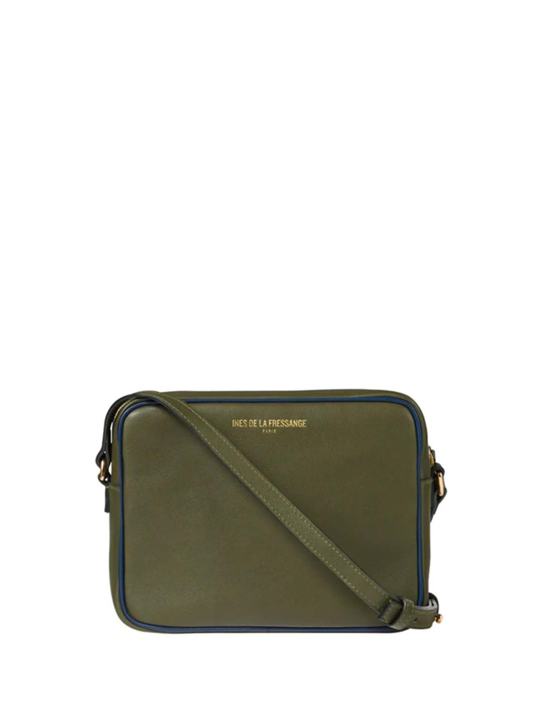 Marcia bag in khaki leather with navy trim