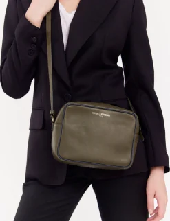 Marcia bag in khaki leather with navy trim