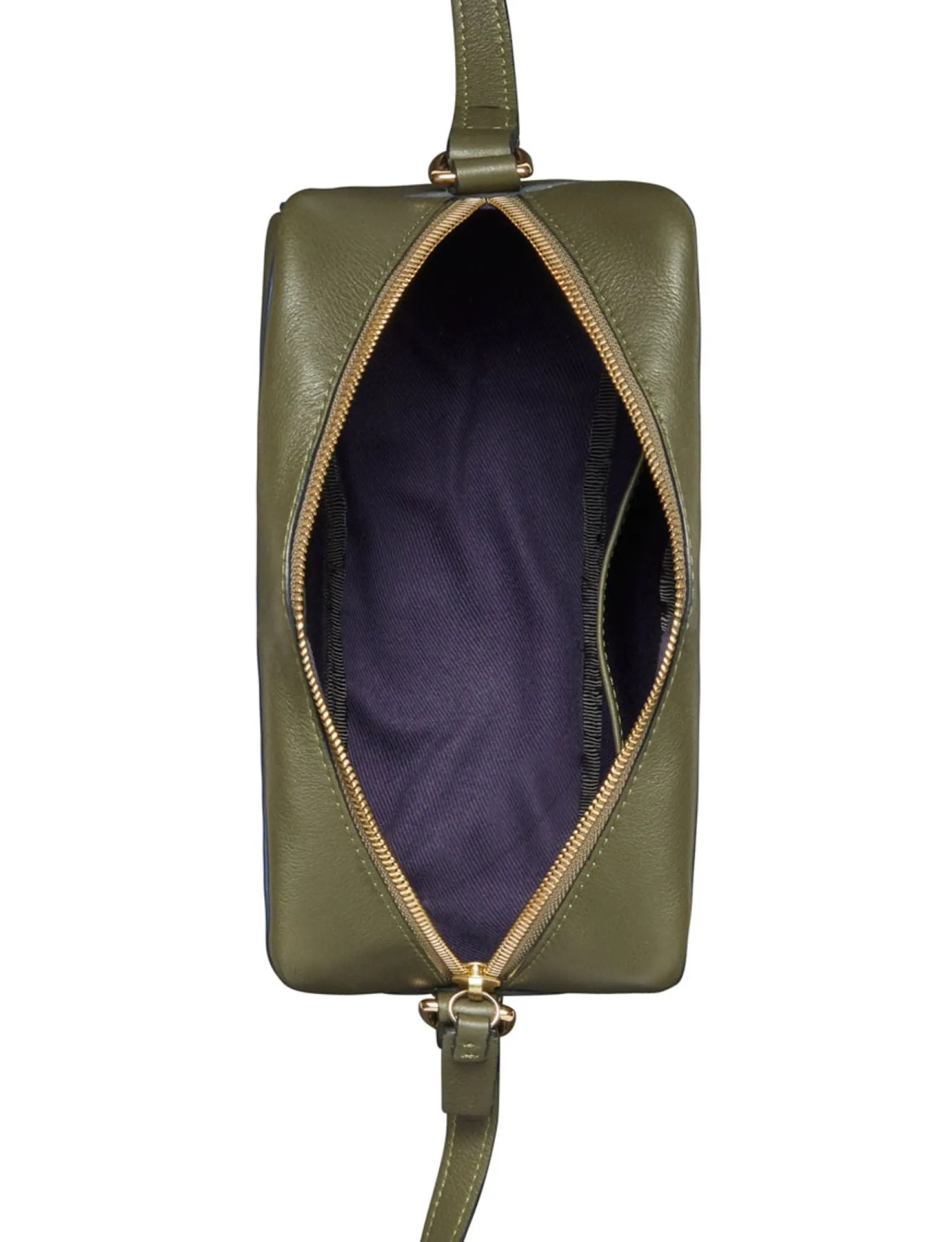 Marcia bag in khaki leather with navy trim