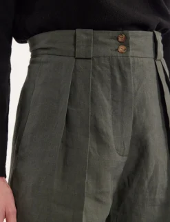Marlène trousers in dark green linen