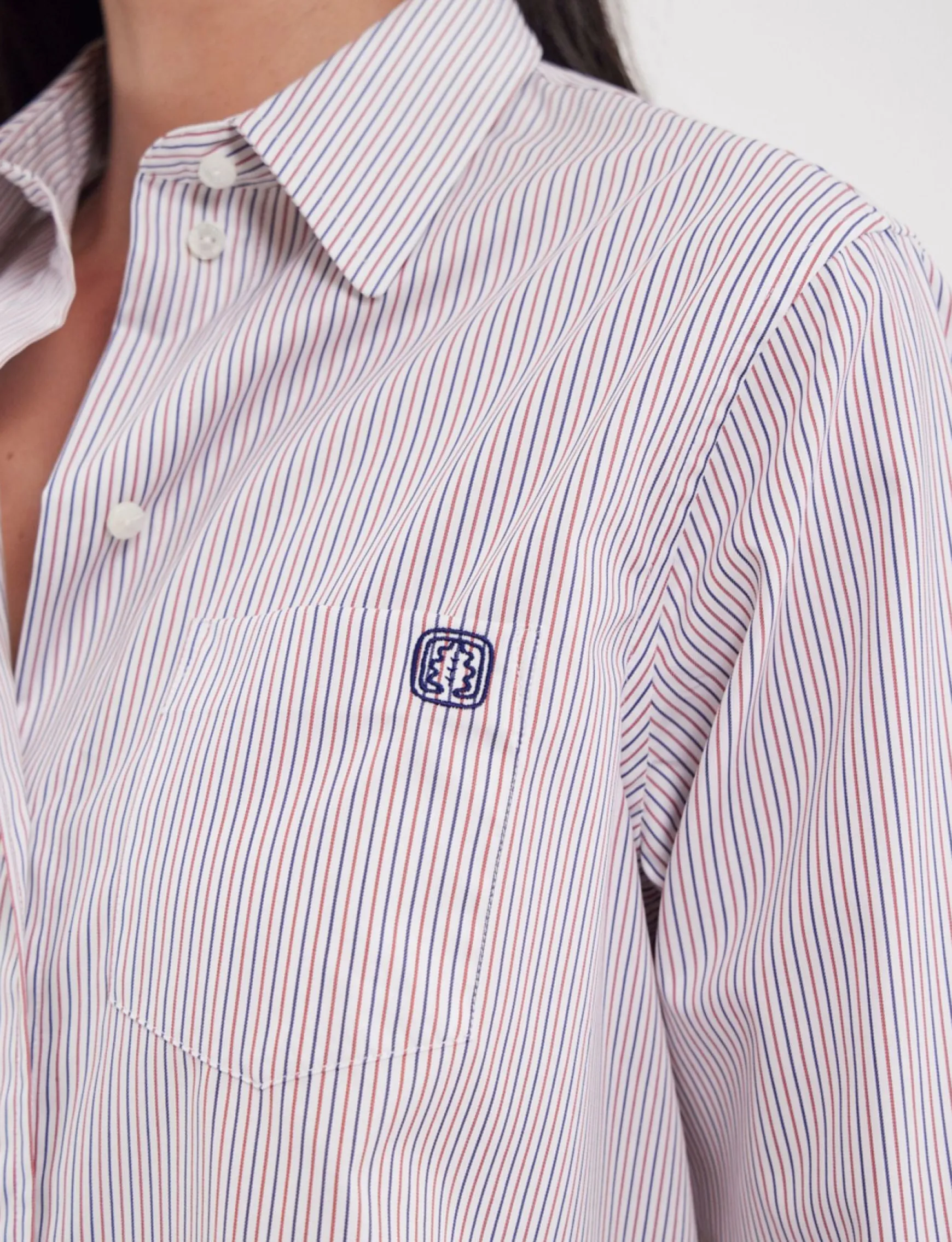 Maureen red and blue striped shirt