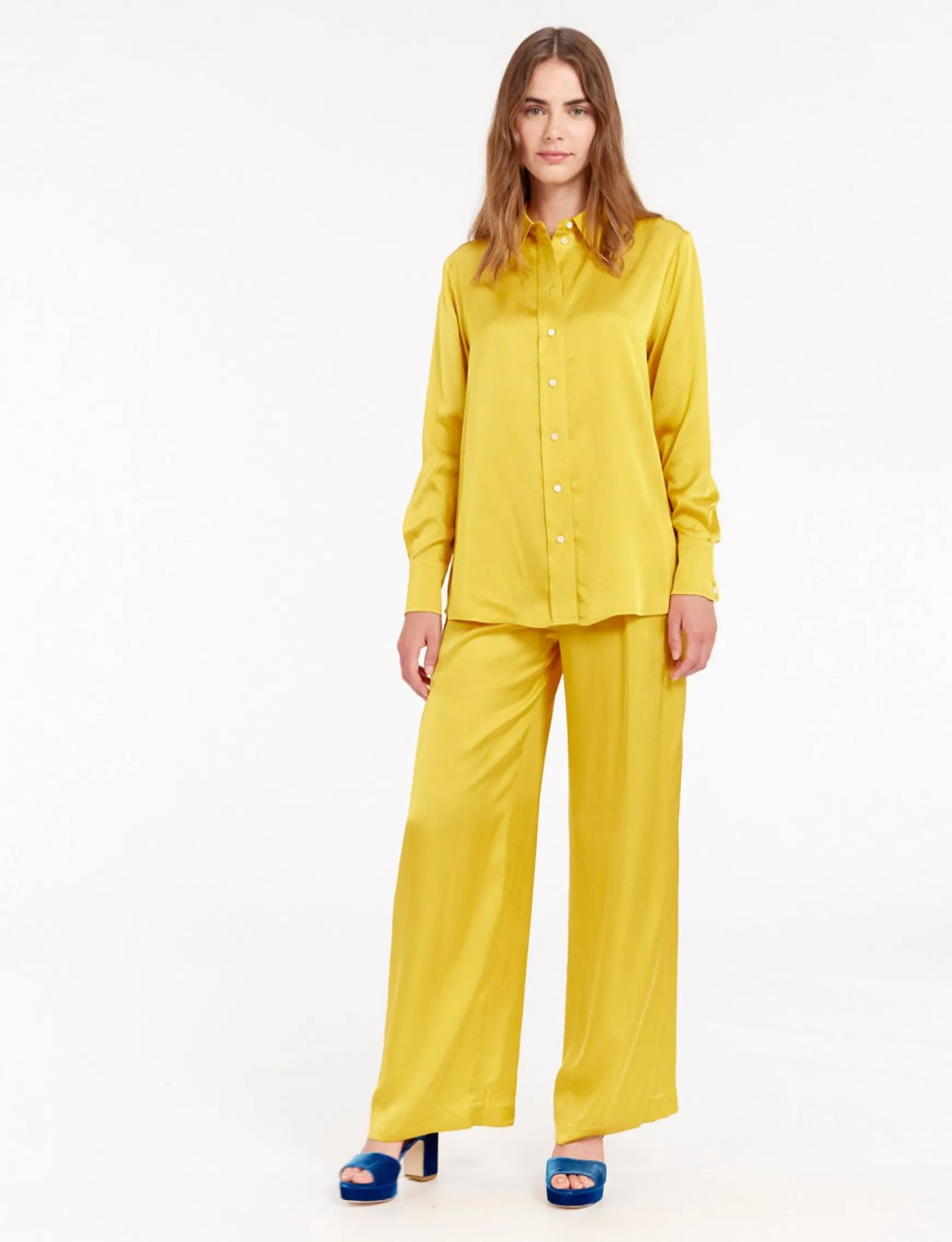 Maureen yellow buttercup satin shirt
