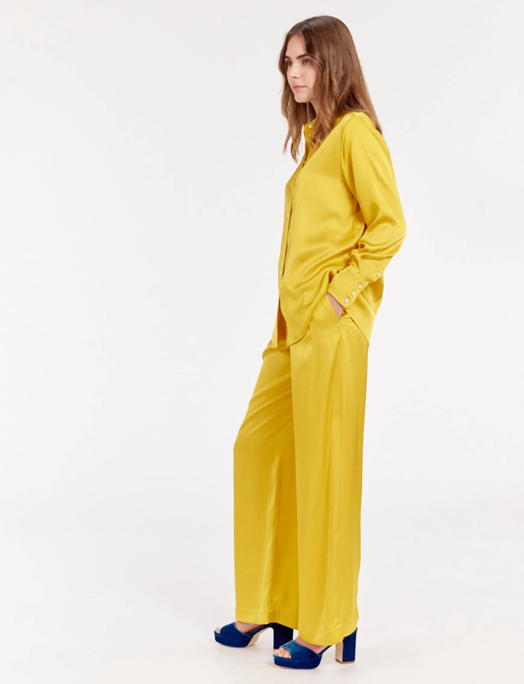 Maureen yellow buttercup satin shirt